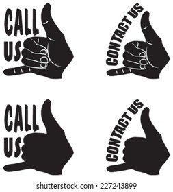 Call us and contact us hand gestures buttons or icons resembling telephone for customer support in vector