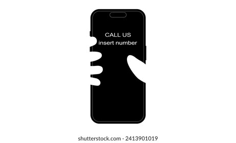 call us, hand holding smartphone with dialing number , black isolated silhouette