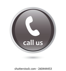 call us icon phone sign. black glossy button.