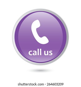 call us icon phone sign. violet glossy button.