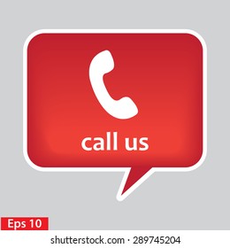 call us icon phone sign. red glossy button.