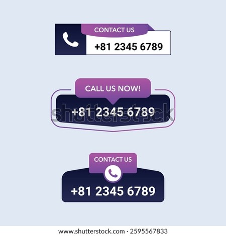 CALL US NOW BANNER icon. Contact Us Phone Icons with International Number.