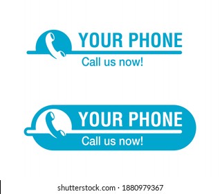 Call Us Now Blue Button Or Address Block - Template For Phone Number In Website Header - Conspicuous Sticker With Phone Headset Pictogram