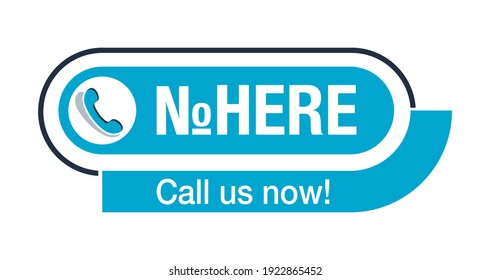 Call Us Now Blue Flat Button Or Address Block With Subheading - Template For Phone Number In Website Header - Conspicuous Sticker With Phone Headset Pictogram