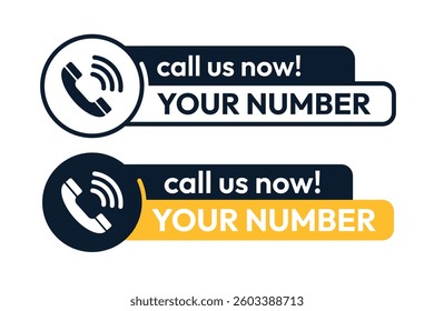Call us now button, banner, icon, symbol, logo. Contact icons set.