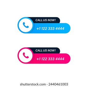 call us now button, contact us label banner with mobile phone call icon	