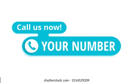 Call us now button  - template for phone number place in website header  - conspicuous sticker with phone headset pictogram in rounded rectangle