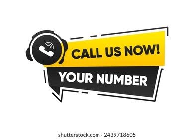 Call US Now button. Template for communication with support. Phone number in website header. Conspicuous sticker with phone number. Vector illustration.