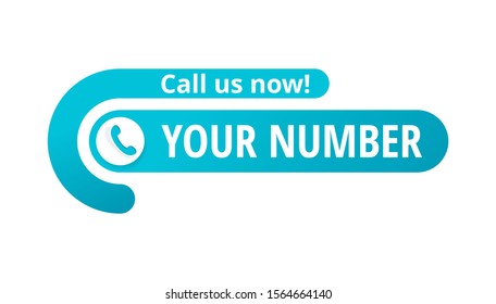 Call us now! Creative button  - template for phone number place in website header  - conspicuous sticker with phone headset pictogram