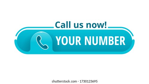 Call us now! Creative button template  with phone number place in website header  - conspicuous sticker with phone headset pictogram