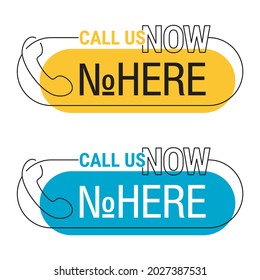 Call us Now. Decorative rounded web button - thin line template for phone number, in website header - conspicuous sticker with phone headset pictogram