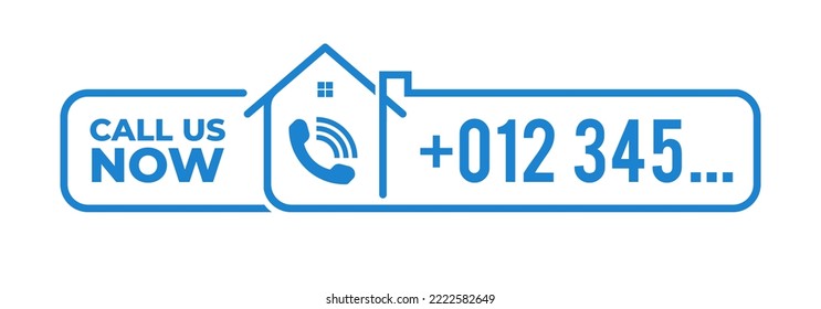 Call Us Now. Hotline, 24 hours, customer call service, phone call and house icon with number in line art design for app, website. isolated on white background. Vector illustration