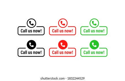 Call us now icon set. Information technology. Call Us Now banner, button. Telephone icon. Customer service. Vector EPS 10. Isolated on white background