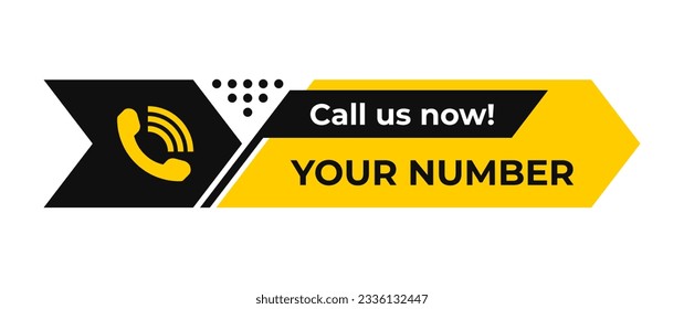 Call us now icons vector. Black and yellow color. Template for phone number, button, sign, ui, contact details. Vector illustration