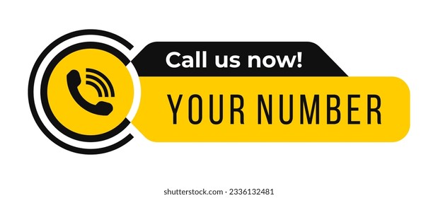 Call us now icons vector. Black and yellow color. Template for phone number, button, sign, contact details. Vector illustration