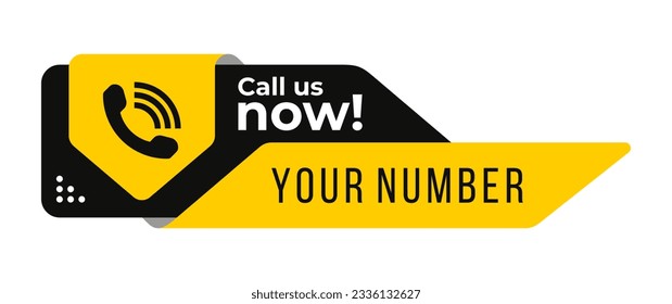 Call us now icons vector. Black and yellow color. Template for phone number, sign, button, contact details. Vector illustration