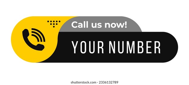 Call us now icons vector. Black and yellow color. Template for phone number, button, sign, contact details, website. Vector illustration