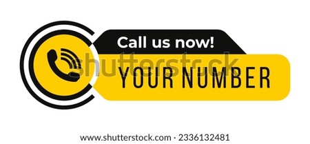 Call us now icons vector. Black and yellow color. Template for phone number, button, sign, contact details. Vector illustration