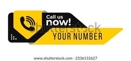 Call us now icons vector. Black and yellow color. Template for phone number, sign, button, contact details. Vector illustration