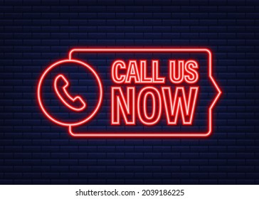 Call us now. Information technology. Telephone icon. Customer service. Neon icon. Vector stock illustration.