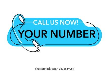 Call us now - phone number block in thin single line decoration - blue bubble shape frame with phone - vector template