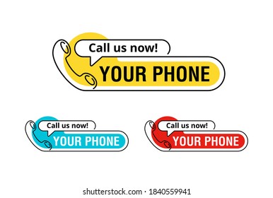 Call us now - phone number block in thin single line decoration - colorful frame with outline phone headset - vector template