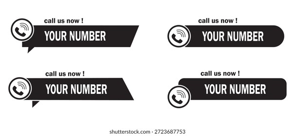 Nennen Sie uns jetzt Symbolvektor. Telefon mit Rufnummer. Vorlage für Kontaktdaten, Support oder Service. Vektorgrafik.