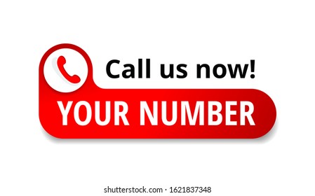 Call us Now web button  - template for phone number place in website header  - conspicuous sticker with phone headset pictogram