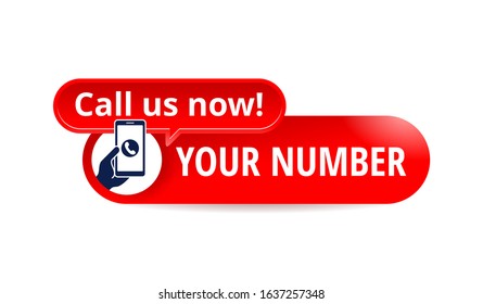 Call us now web button  - template for phone number in website header  - catchy sticker with smartphone in hand pictogram