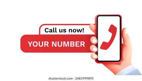 Call us now, Your number phone. web banner contact service. Vector illustration