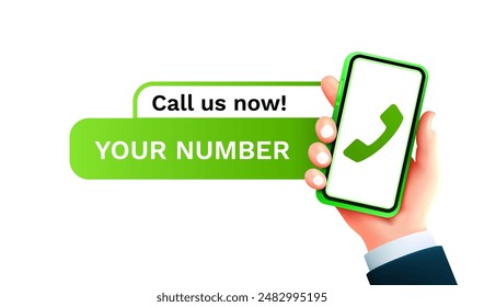 Call us now, Your number phone. web banner contact service. Vector illustration