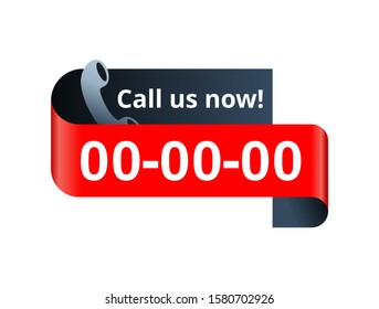 Call us nuw web button  - template for phone number in website header  - conspicuous cotnact info with phone headset pictogram in ribbon form