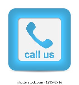 Call Us. Phone icon on blue button. Vector