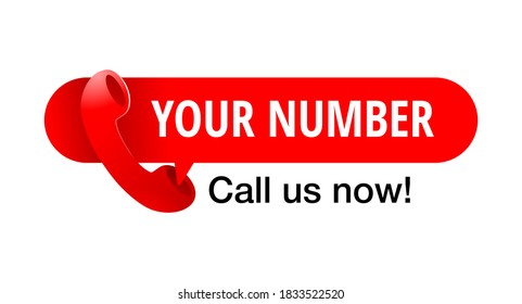 Call us red button - for phone number place in website header  - catchy template for contacts block with phone headset pictogram