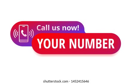 Call us red button - template for phone number block in website header  - conspicuous sticker with smartphone icon pictogram