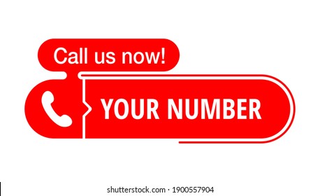 Call us red rounded flat button - template for phone number in website header - conspicuous sticker with phone headset pictogram