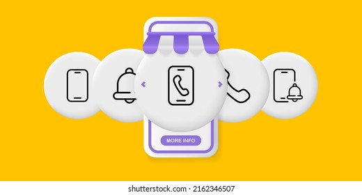 Call us set icon. Telephone, landline, bell, dial, communication, work. Communication concept. UI phone app screen. Vector line icon for Business and Advertising.