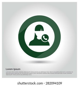 Call to User Icon, Circle Long shadow pictogram icon on gray background.