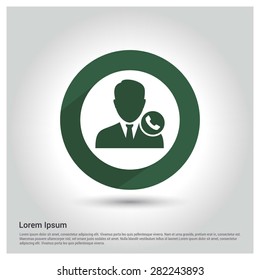 Call to User Icon, Circle Long shadow pictogram icon on gray background.
