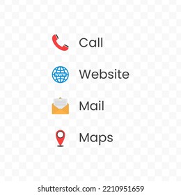 Call, Website, Mail, Maps Vector Illustration Of Colored Icons On Transparent Background(png).