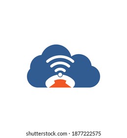 Call wifi cloud shape concept logo design vector template. Phone and wifi logo design icon