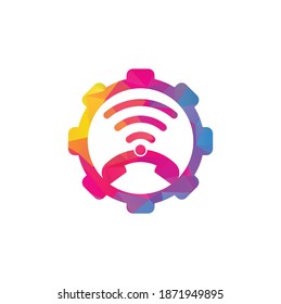 Call wifi gear shape concept logo design vector template. Phone and wifi logo design icon