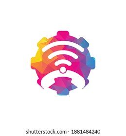 Call wifi gear shape concept logo design vector template. Phone and wifi logo design icon