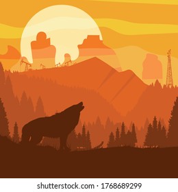 The call of the wolf. highlands, canyons, bumpy forests. vector