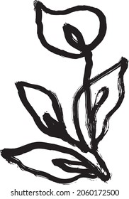Calla Flower One Line Drawing. Brush Dirty Art Print. Continuous Line Art. Floral Vector Illustration. Modern Contemporary Art. Flower Hand Drawn Sketch. Black Rough Floral Pattern.