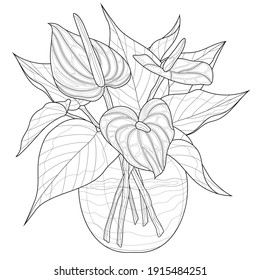 
Calla lilies bouquet. Flowers.Coloring book antistress for children and adults. Illustration isolated on white background.Zen-tangle style. Black and white illustration.Hand draw