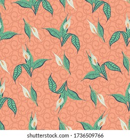 Calla lilies seamless vector pattern. Floral surface print design. For fabric, stationery, and packaging.