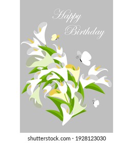 calla lilies. tarjeta de saludo vectorial con flores. cumpleaños feliz
