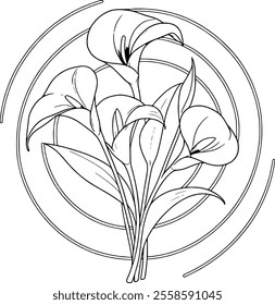 calla, lilly, flower, logo, line, icon, outline, simple, linear, doodle, background, vector, design, summer, isolated, art, tree, illustration, spring, leaf, label, white, floral, garden, graphic, pla