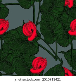 Lily Elegante patrón sin fisuras dibujado a mano. Un collage contemporáneo con Formas sencillas. Diseño exótico moderno para papel, cubierta, tela, Fondo de pantalla, interior. Gráficos de Vector.